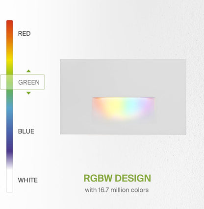 ASD Lighting LED Step Light Horizontal 3W 120V RGBW SMART CCT Selectable 2700-6500K-RGB Dimmable with Smart Hub White ETL 6pack