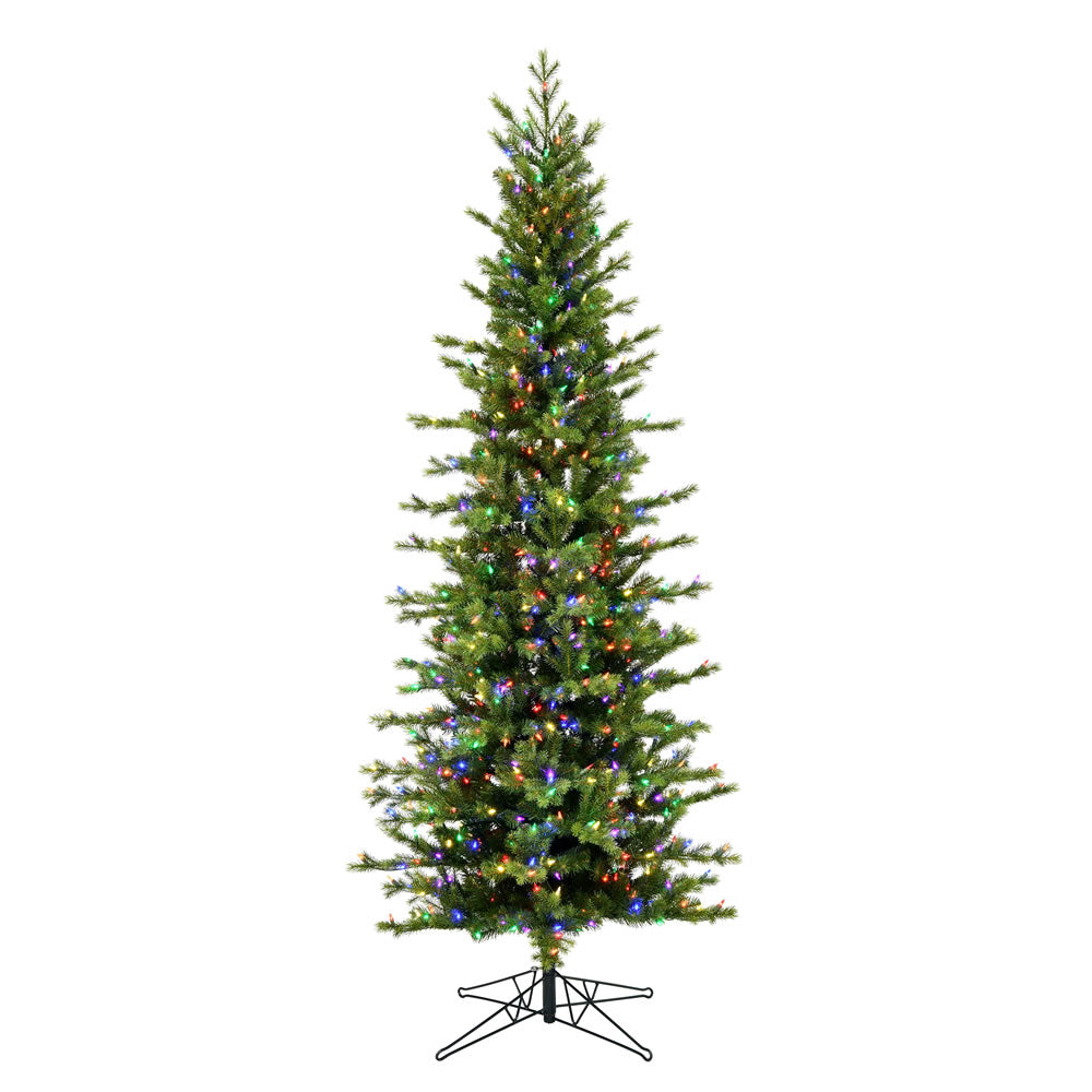 Vickerman 7.5' x 38" Moutauk Pine Artificial Christmas Pencil Tree Multi-colored LED lights