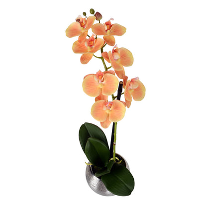 Vickerman 18" Artificial Peach Phalaenopsis In Metal Pot.