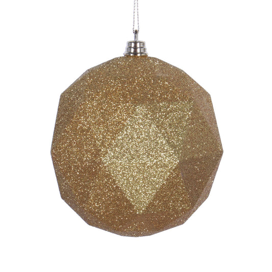 Vickerman 8" Honey Gold Geometric Ball Ornament Featuring a Glitter Finish.