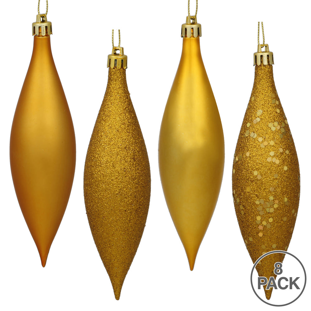 Vickerman 5.5" Antique Gold Finial Drop Christmas Ornament Assorted 4 Finish 8 per Pack