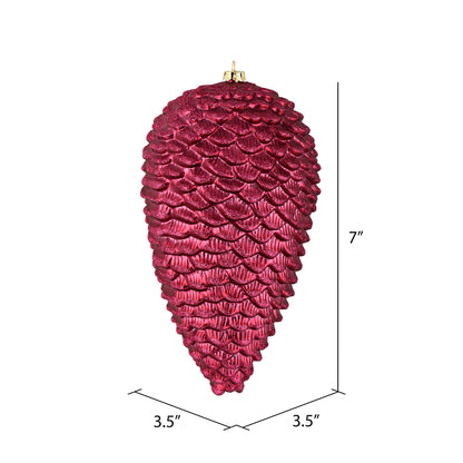 Vickerman 7" Berry Red Matte Glitter Pinecone Christmas Ornament 4 per pack