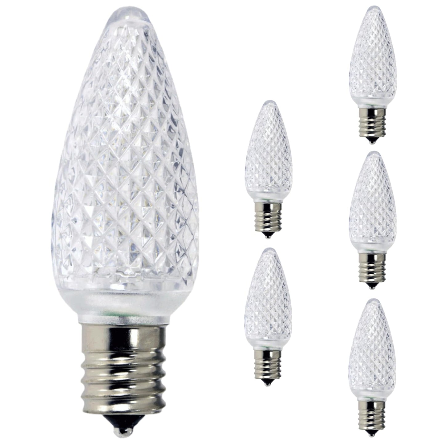 Damar- C9 LED Christmas Light Bulb Twinkle Faceted 6500K Daylight 0.6-0.96W E17 Intermediate Base 100-130V Pack of 6- Commercial Grade Shatterproof String Light Replacement for Patio Holiday Bulb