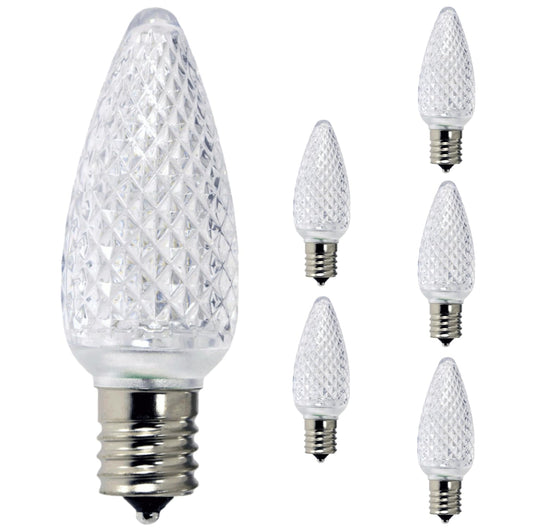 Damar- C9 LED Christmas Light Bulb Twinkle Faceted 6500K Daylight 0.6-0.96W E17 Intermediate Base 100-130V Pack of 6- Commercial Grade Shatterproof String Light Replacement for Patio Holiday Bulb