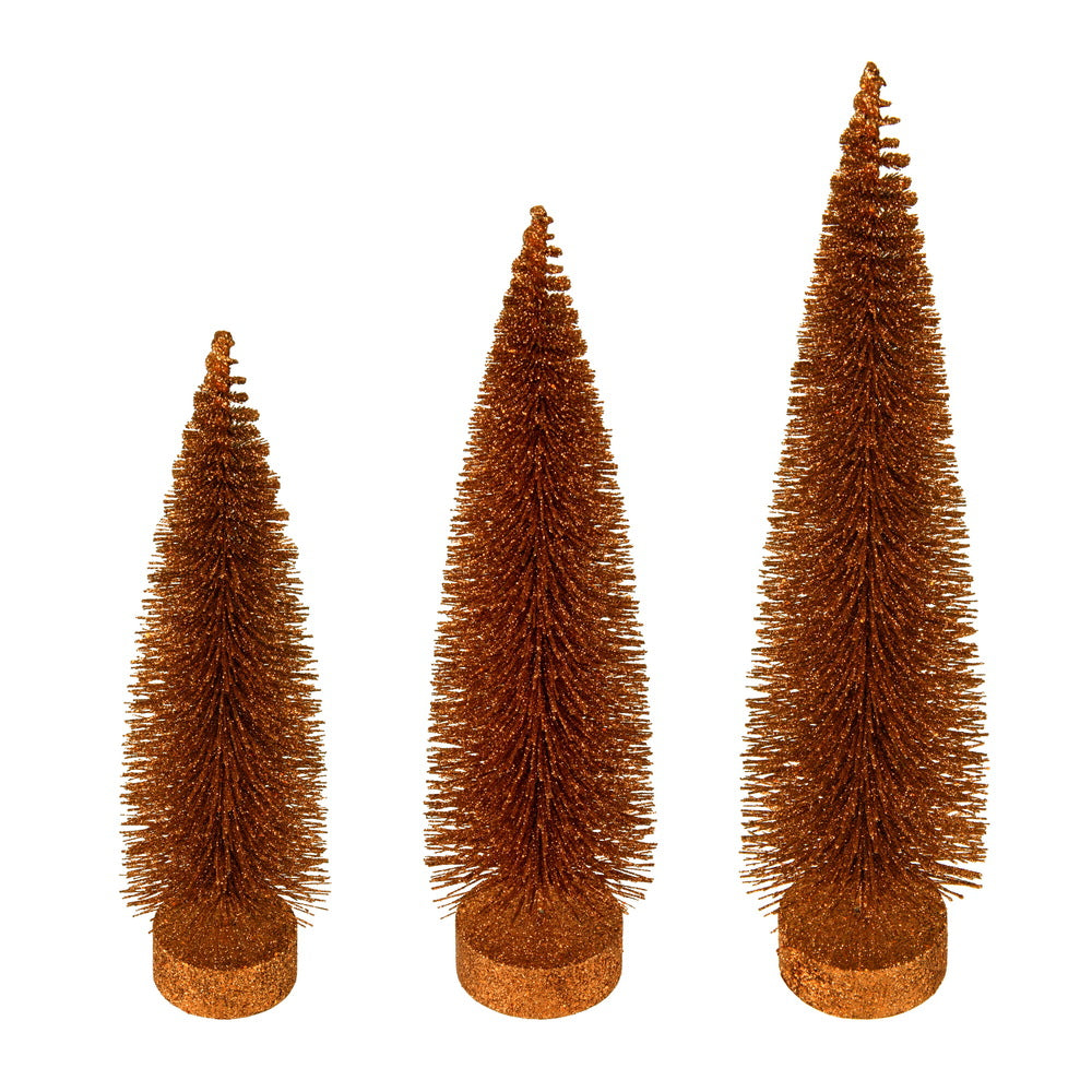 Vickerman 12"-14"-16" Copper Glitter Oval Pine Artificial Christmas Tree Set of 3