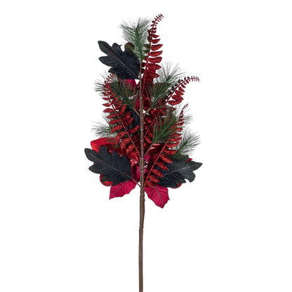 Vickerman 28" Merry Red Poinsettia Ball and Fern Decorated Spray.