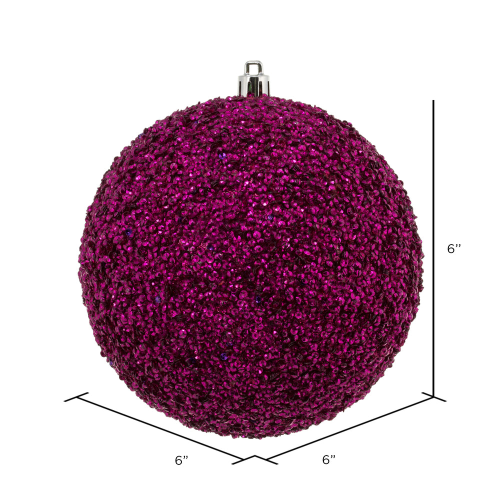 Vickerman 6" Fuchsia Beaded Ball Ornament 4 per Bag