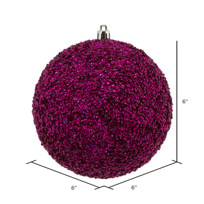 Vickerman 6" Fuchsia Beaded Ball Ornament 4 per Bag