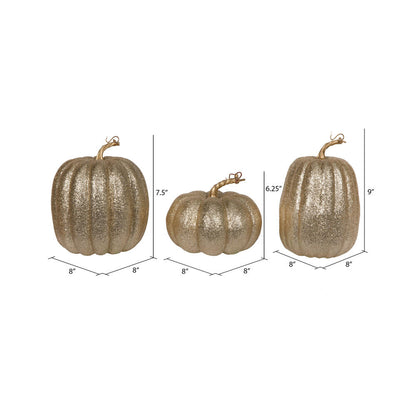 Vickerman 8" Champagne Pumpkins Set of 3. Three pieces assorted Fabric pumpkin with polystyrene inner.