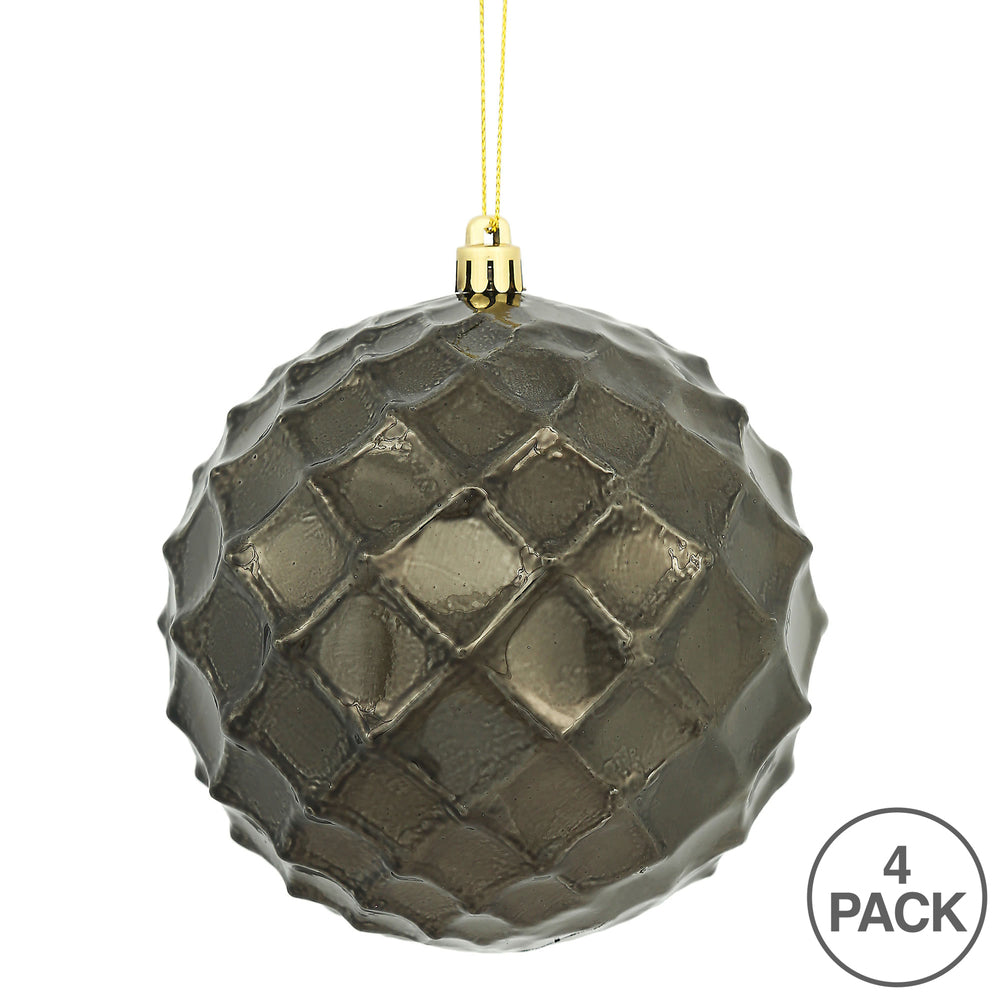 Vickerman 4.75" Gunmetal Shiny Diamond Bauble Ornament 4 per Bag