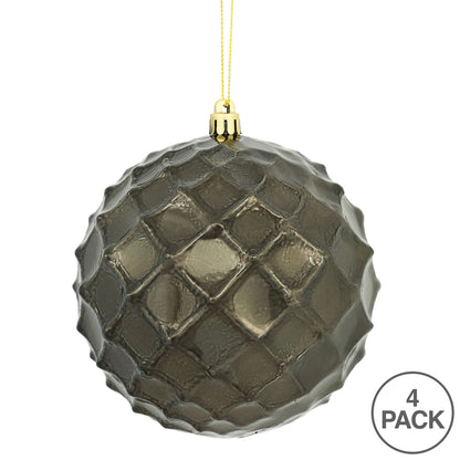 Vickerman 4.75" Gunmetal Shiny Diamond Bauble Ornament 4 per Bag