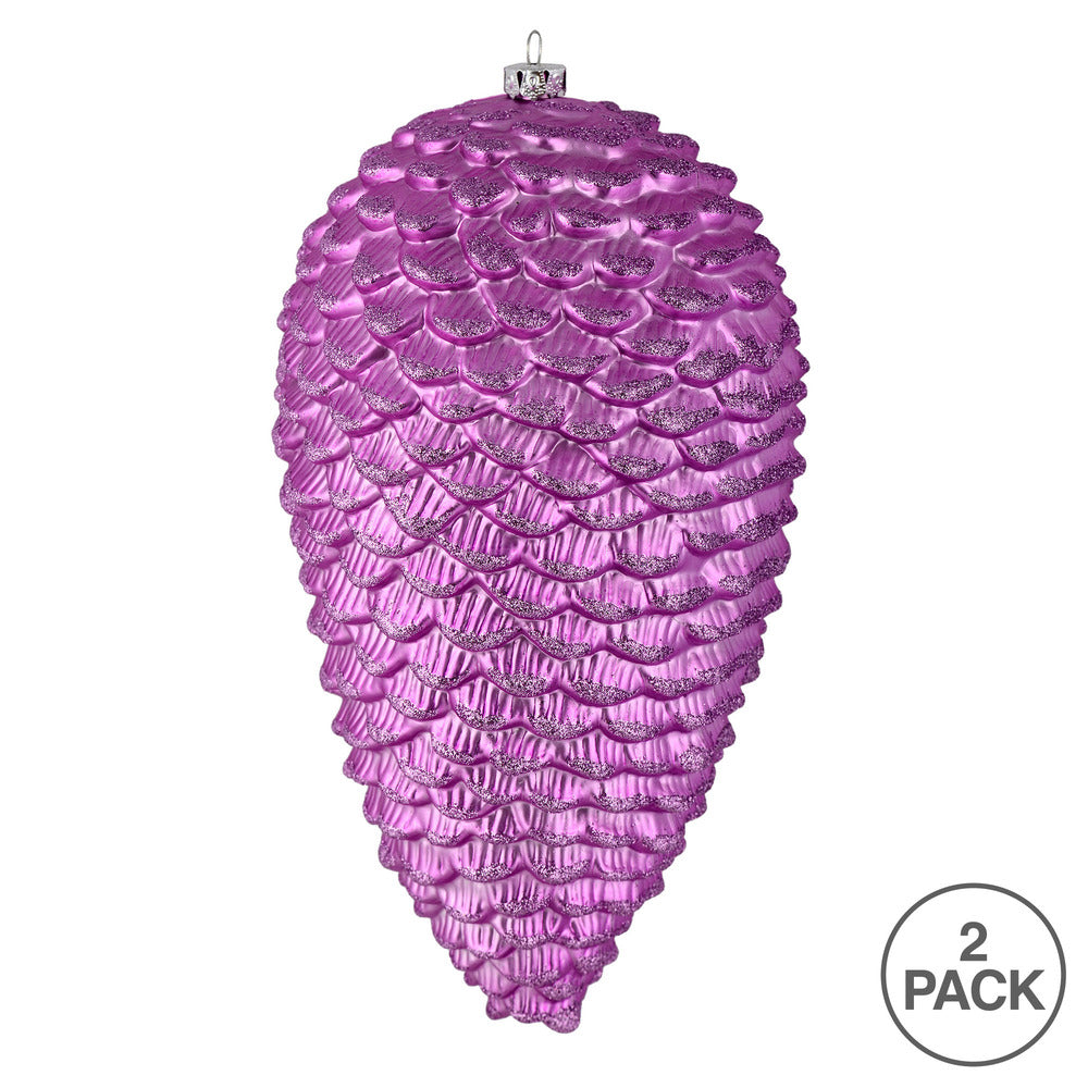 Vickerman 10" Orchid Matte Glitter Pinecone Christmas Ornament Pack of 2