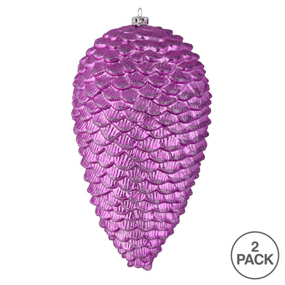 Vickerman 10" Orchid Matte Glitter Pinecone Christmas Ornament Pack of 2