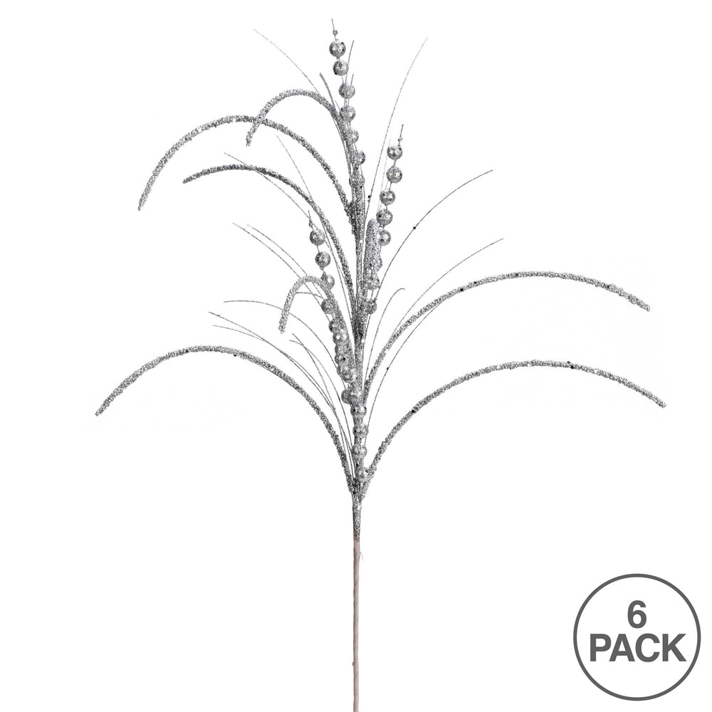 Vickerman 29" Silver Glitter Harvest Artificial Christmas Spray. Includes 6 sprays per pack.
