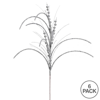 Vickerman 29" Silver Glitter Harvest Artificial Christmas Spray. Includes 6 sprays per pack.