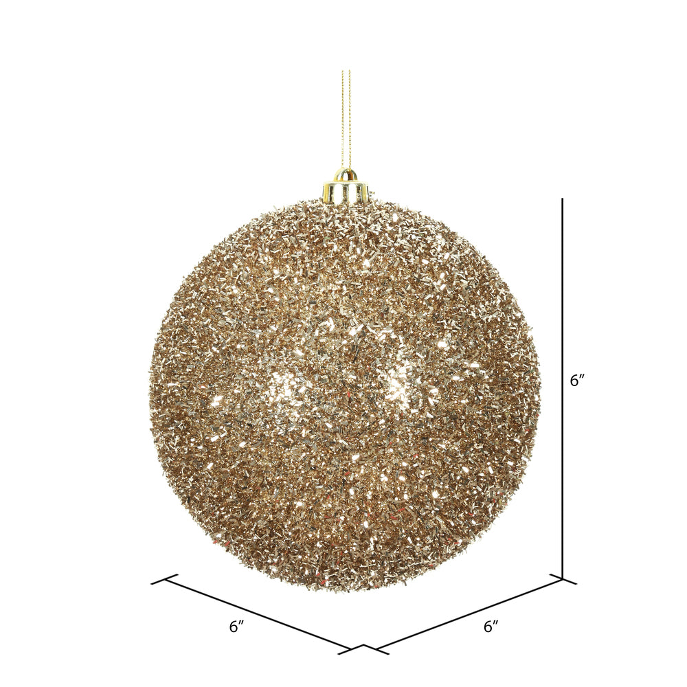 Vickerman 6" Champagne Tinsel Ball Ornament 2 per Bag