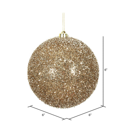 Vickerman 6" Champagne Tinsel Ball Ornament 2 per Bag