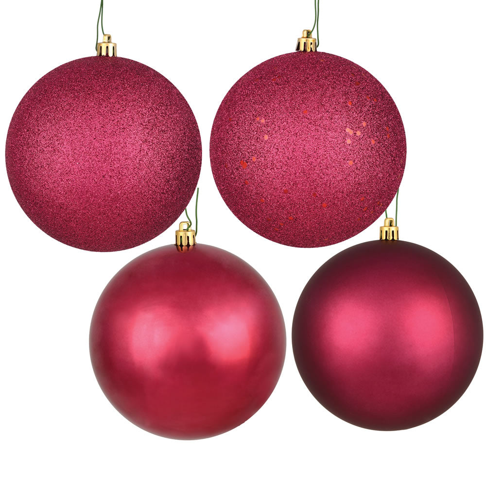 Vickerman 12" Berry Red 4-Finish Ball Ornament Assortment 4 per Bag