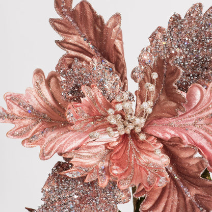 Vickerman 20" Rose Gold Glitter Poinsettia Artificial Christmas Stem Pack of 3
