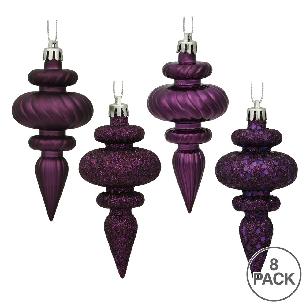 Vickerman 4" Plum 4-Finish Finial Ornament 8 per Box