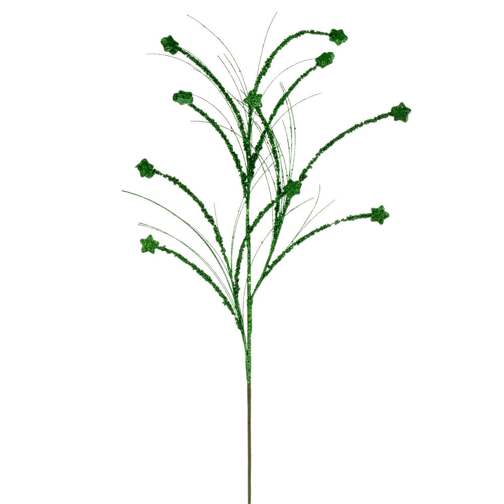Vickerman 36" Green Mini Star Glitter Spray 6 per bag.