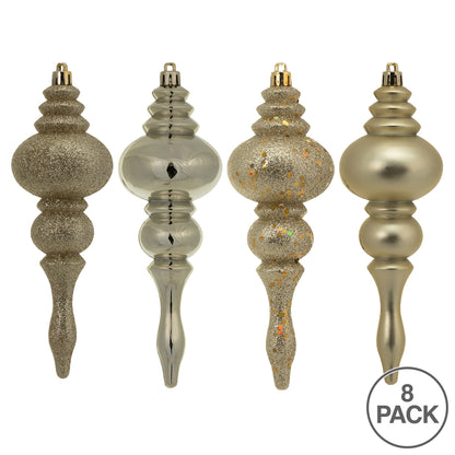 Vickerman 7" Champagne 4-Finish Finial Ornament 8 per Box