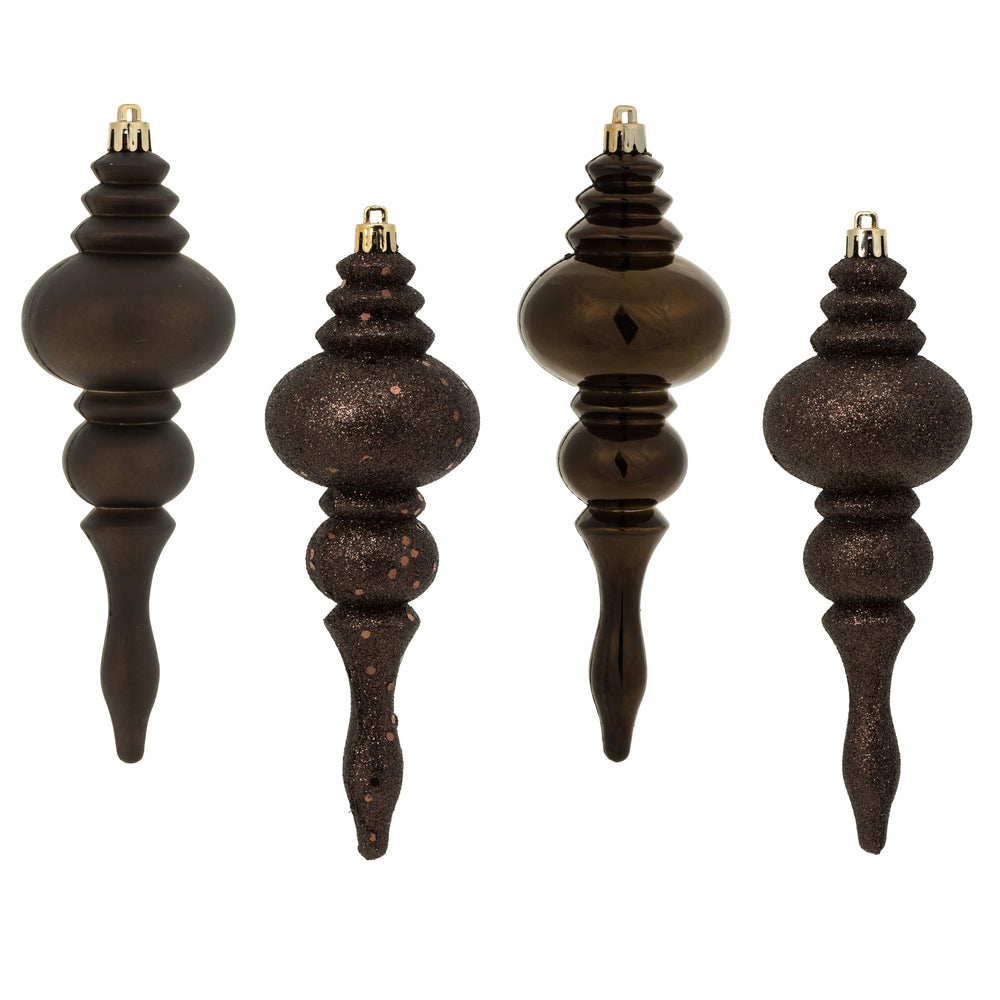 Vickerman 7" Chocolate 4-Finish Finial Ornament 8 per Box