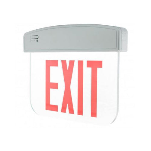 Westgate LED Edgelit Exit Sign W. B/C Double Face Univ 120/277V Red Letter , Mirror Panel, White Housing, LED Exit & Emergency Lighting, 4.5W