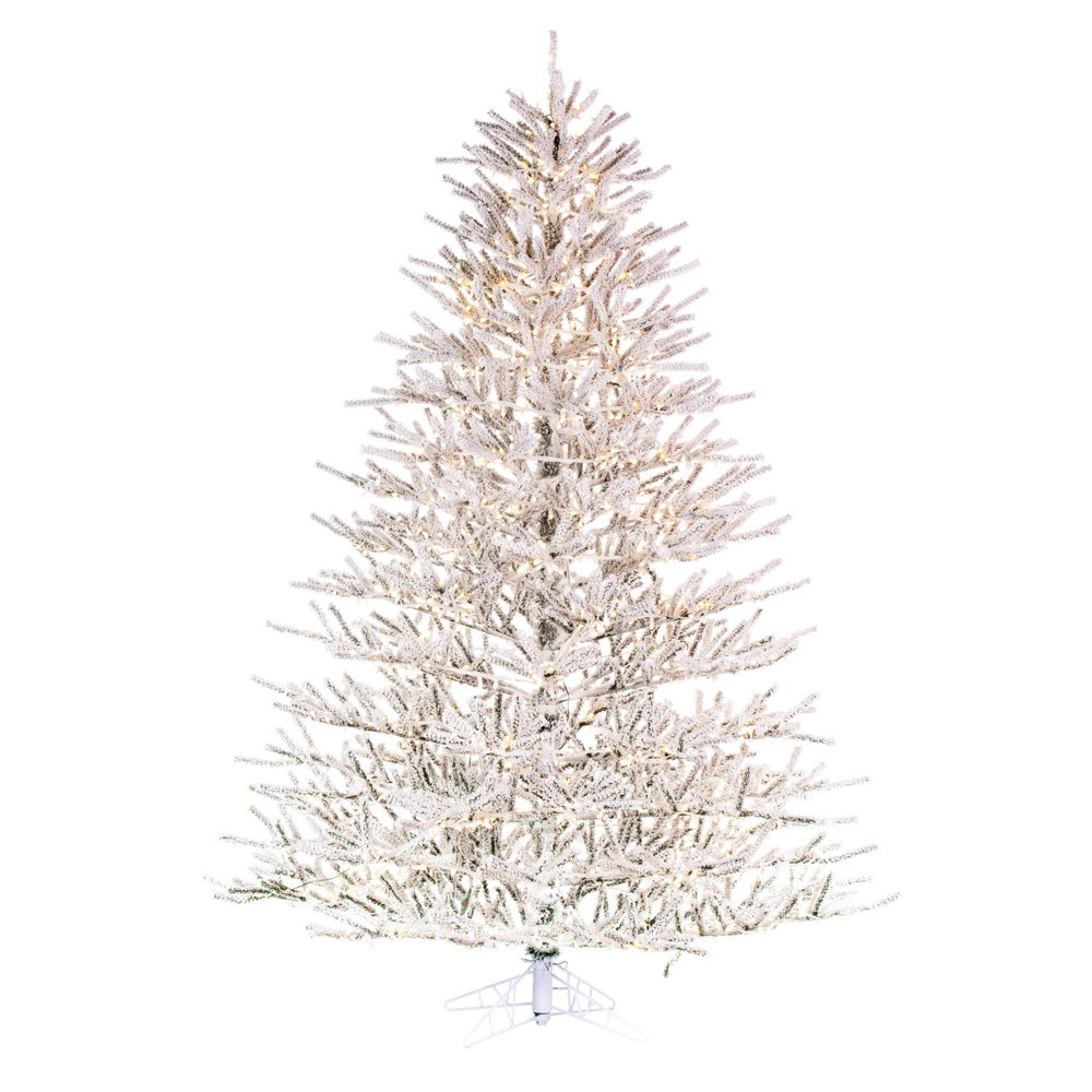 Vickerman 9' x 73" Flocked Pistol Pine Artificial Pre-lit Christmas Tree Warm White 3mm LED Lights.