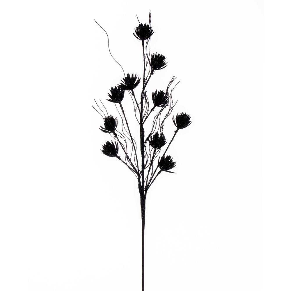 Vickerman 30" Black Mini Flower Glitter Spray 6 per bag.