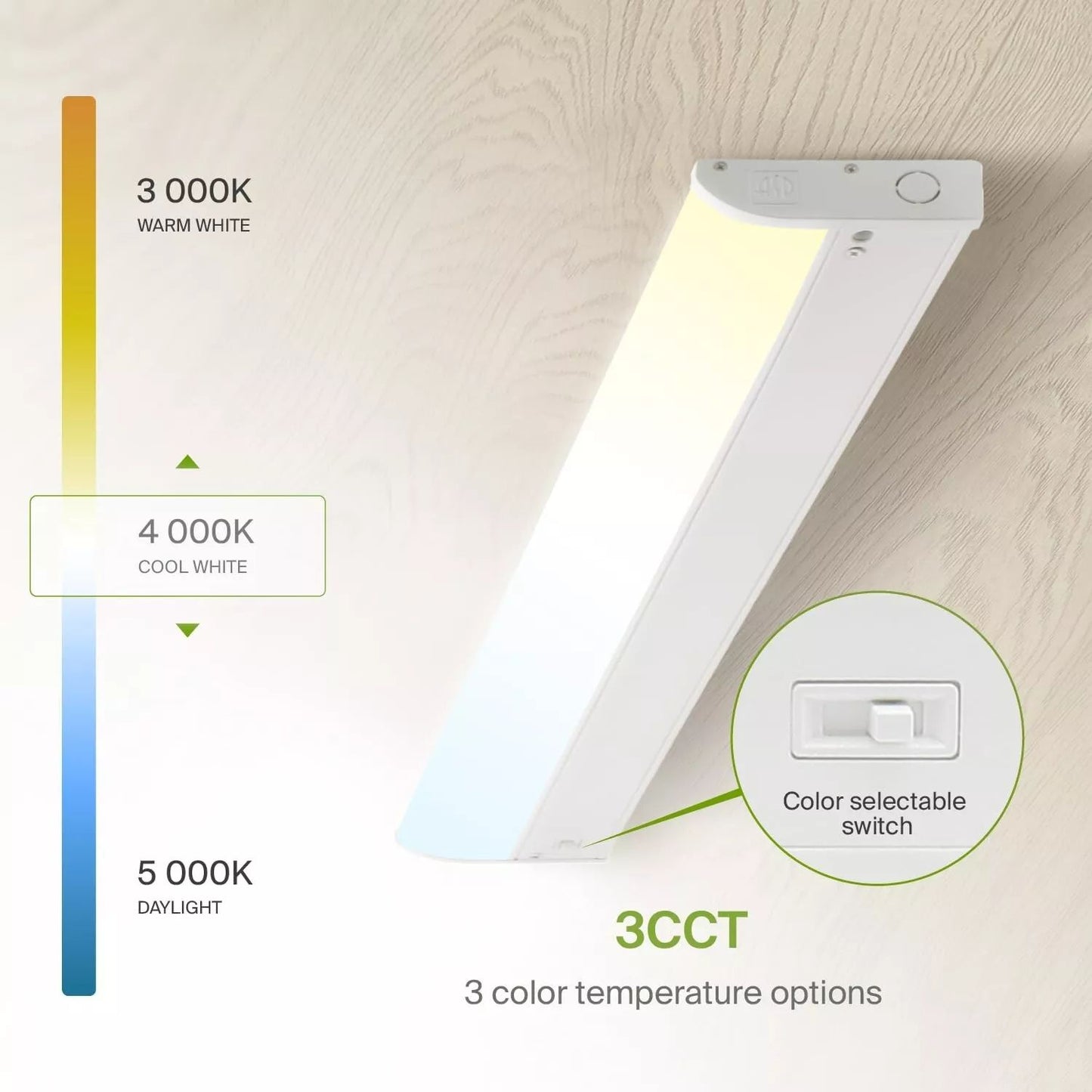 ASD Lighting LED Under Cabinet Bullnose 32" 16W 120V Dimmable CCT Selectable 3000/4000/5000K Hardwired, On/Off Switch, White ETL Energy Star