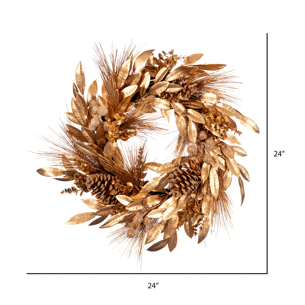 Vickerman 24" Artificial Gold Pinecone Needle Berry Christmas Wreath Unlit