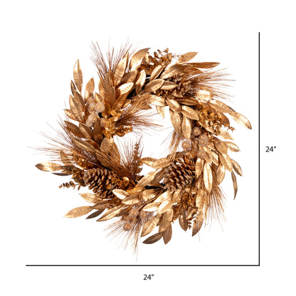 Vickerman 24" Artificial Gold Pinecone Needle Berry Christmas Wreath Unlit