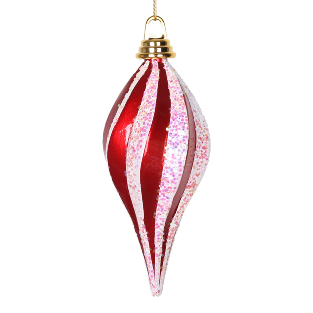 Vickerman 8'' Red-White Glitter Swirl Drop Christmas Ornament