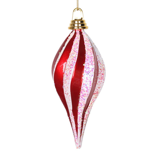 Vickerman 8'' Red-White Glitter Swirl Drop Christmas Ornament