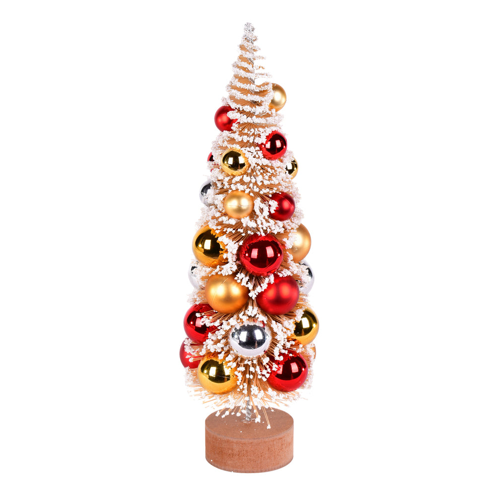 Vickerman 12" Vintage Tabletop Frosted Gold Artificial Christmas Tree Red Gold Silver Ornament.