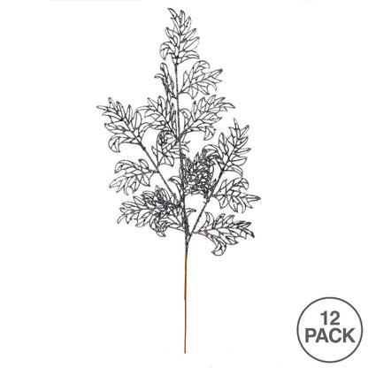 Vickerman 22" Gunmetal Glitter Lace Holly Leaf Artificial Christmas Spray. Includes 12 sprays per pack.