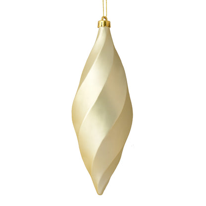 Vickerman 8" Champagne Matte Swirl Finial Ornament Pack of 6