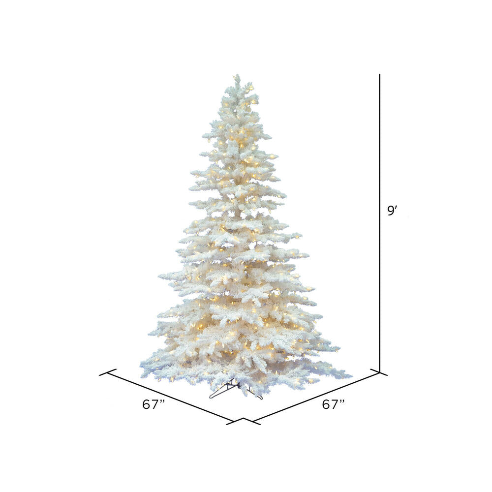 Vickerman 9' Flocked White Spruce Artificial Christmas Tree Pure White LED Lights