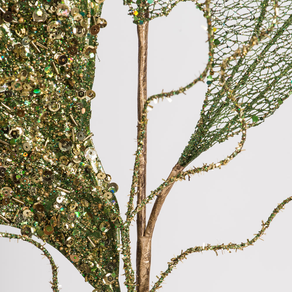 Vickerman 20" Green Fiddle Leaf Glitter Artificial Christmas Spray. Includes 3 sprays per pack.