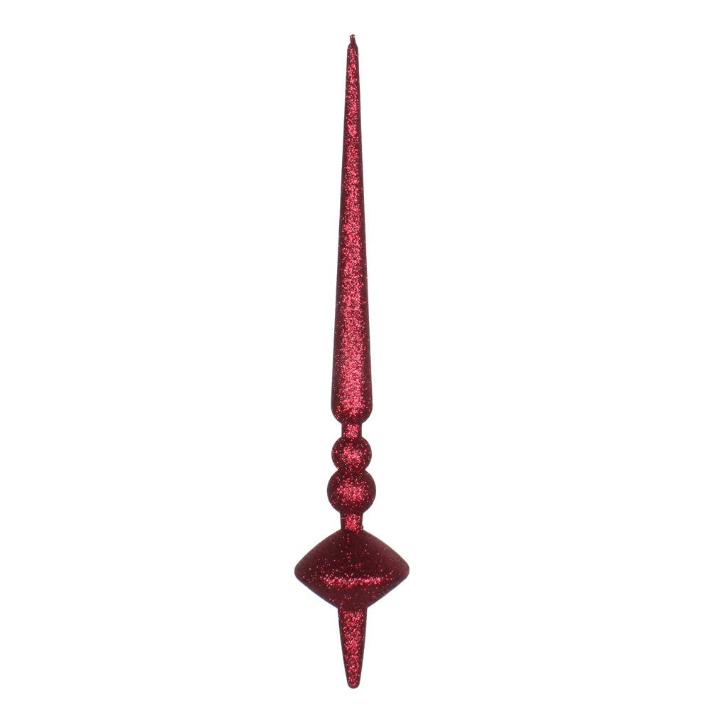 Vickerman 18" Wine Glitter Cupola Finial. This long finial ornament adds depth and texture to any holiday decorating project. Made with shatterproof plastic.