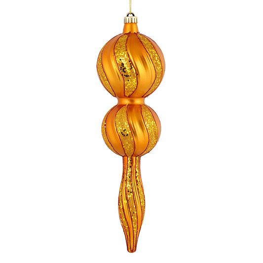 Vickerman 16.5" Antique Gold Candy Glitter Finial. Create a beautiful holiday arrangement with this large Candy finial that features glitter accents. Made with shatterproof plastic. Ornament has a drilled cap secured with green floral wire.