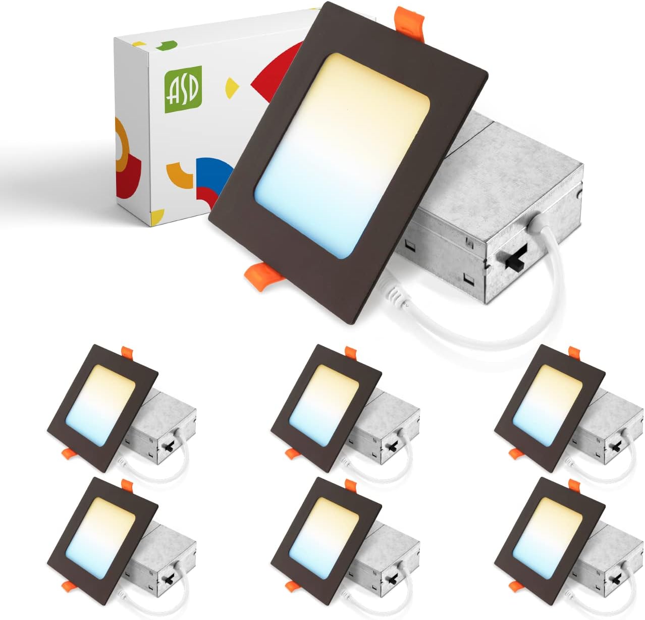 ASD Lighting LED Recessed Mini Panel Square 4inch 12W 120V Triac 2700/3000/3500/4000/5000K Bronze UL Energy Star 6 pack