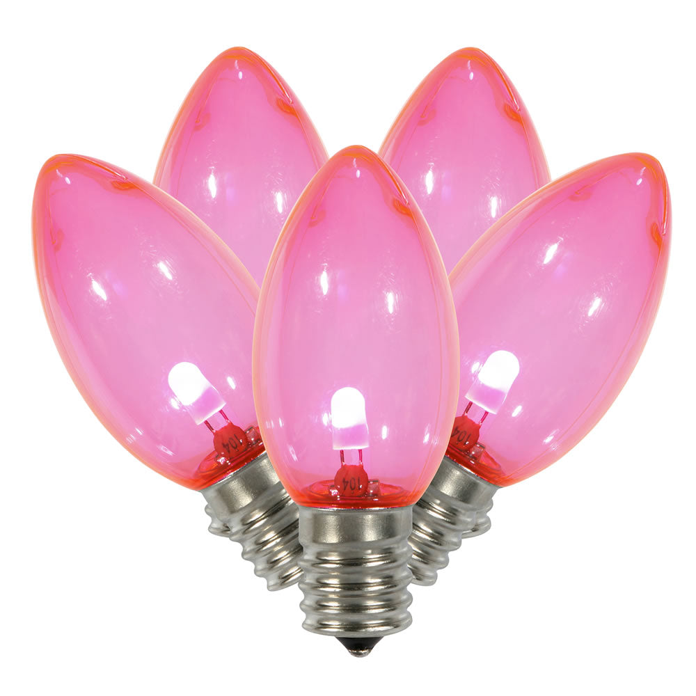 Vickerman C9 Transparent Plastic LED Pink Dimmable Bulb E17 Nickel Base 25 per bag