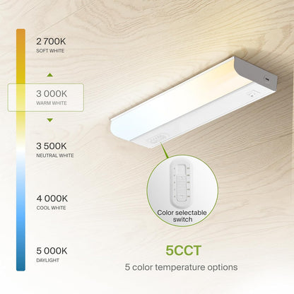 ASD Lighting LED Under Cabinet Bullnose 12" 5W 120V Dimmable CCT Selectable 2700/3000/3500/4000/5000K Hardwired, On/Off Switch, White UL 2pack
