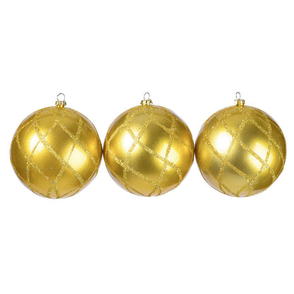 Vickerman 4" Gold Candy Glitter Net Ball Ornament 3 per Bag