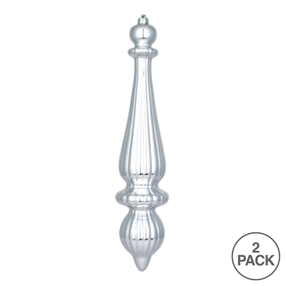 Vickerman 14" Silver Matte Finial Drop Ornament Pack of 2