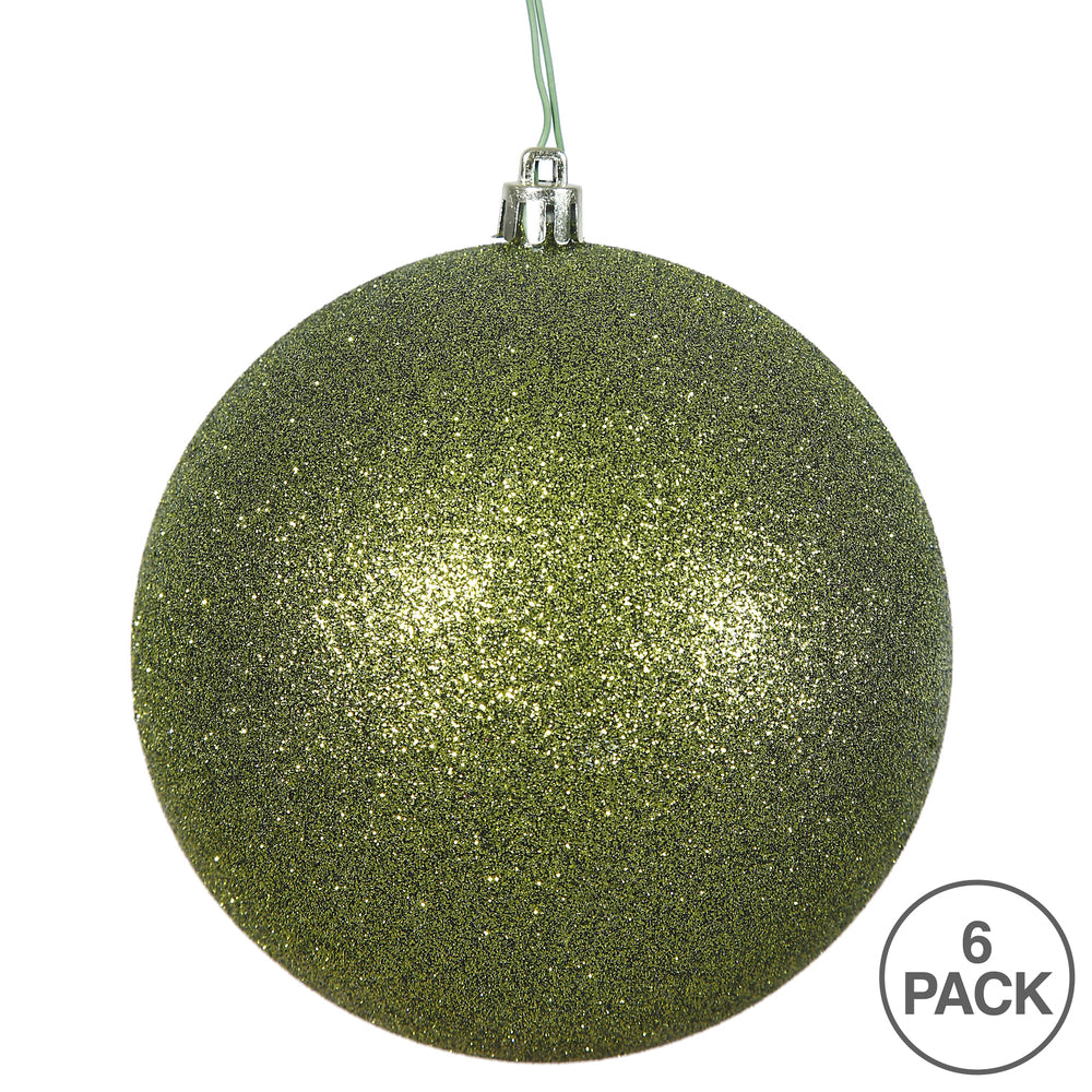 Vickerman 4" Olive Glitter Ball Ornament 6 per Bag