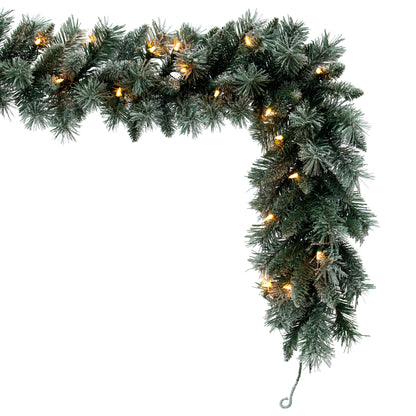 Vickerman 9' x 10" Frosted Mixed Pine Garland Clear Incandescent Mini Lights.