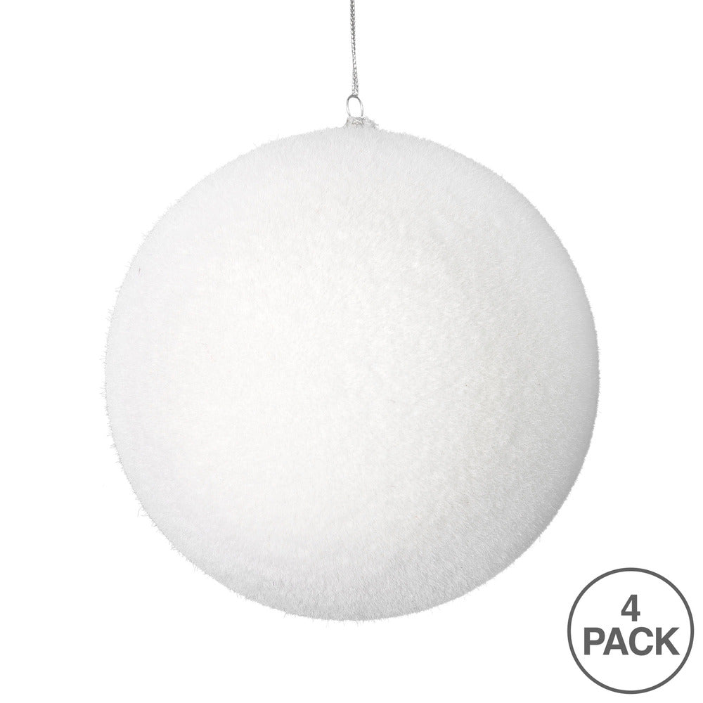 Vickerman 6" White Flocked Ball Ornament 4 per bag.